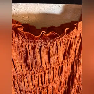 A New Day Orange Smocked Ruffled Sleeve Blouse NWOT ruffles square neckline boho thumbnail 5
