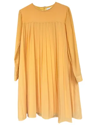 Rachel Parcell Yellow‎ Gold Pleated Long Sleeve Dress Sz M thumbnail 2