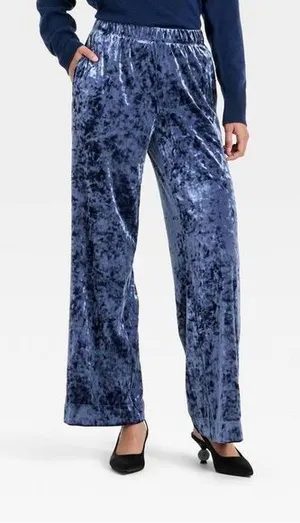 A New Day Crushed Velvet Wide Leg Pants Navy Blue Women’s Size Small Pull On NWT thumbnail 1