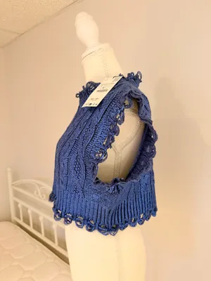 Zara Sparkly Blue Knit Crop Top thumbnail 3