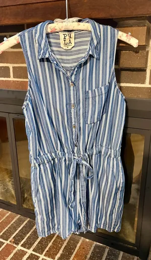 PPLA Blue & White Striped Sleeveless Romper Size Medium thumbnail 1