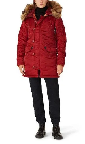 Alpha industries Sz Small Red Faux Fur Hood N-3B Waterproof Winter Parka jacket thumbnail 1