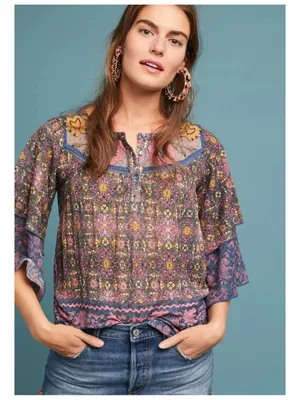 Anthropologie Postmark Embroidered Henley Top Women's M Boho Chic‎ thumbnail 4