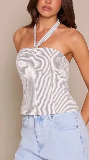 Pretty Little Thing Striped Halter Top thumbnail 1