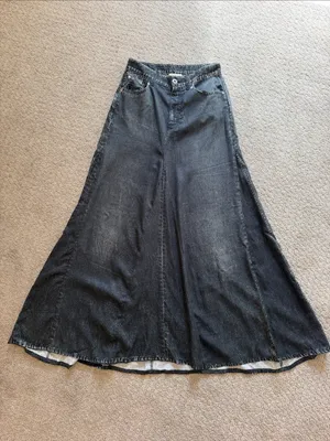 Elan Jessa Black Faux Denim Acid Wash Look Tencel Maxi Skirt Medium Gray Boho thumbnail 9