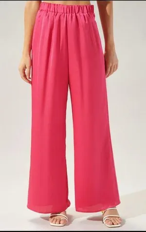 NWT Sugarlips Chateau Satin Free Spirit Wide Leg Pants Fuchsia Medium thumbnail 1