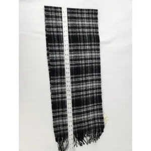 NWT John Hanly & Co Woven in‎ Ireland 100% Lambswool Scarf Black Plaid Fringe thumbnail 7