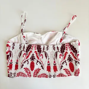 Sugarlips Red and White Tropical Floral Ruched Crop Top Womens Medium NEW Summer thumbnail 6