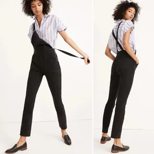 MADEWELL Skinny Overalls in Lunar Wash Black Denim Raw Hem Size L thumbnail 2