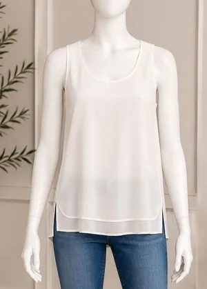 Banana Republic Womens Tank Top Layered Hem Scoop Neck White Small thumbnail 1