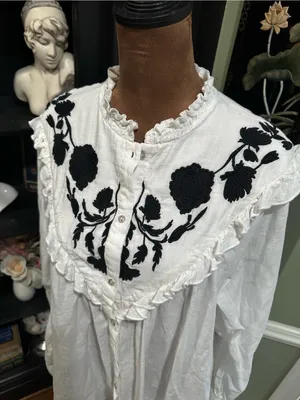 Free People Rose Vines Embroidered Blouse – Ivory Combo – Size Large thumbnail 6