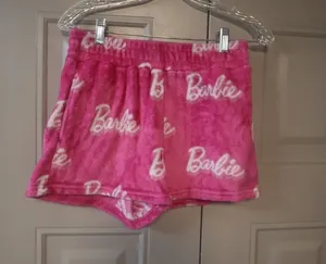 Barbie cursive "barbie" all around sleep shorts plush in hot pink and white size medium. thumbnail 1