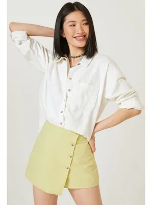Anthropologie  Flat White Button Wrap Mini Skort thumbnail 2
