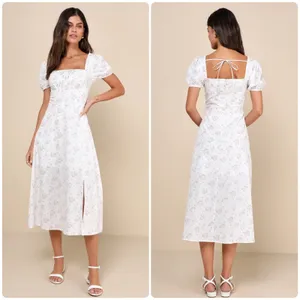 Lulus Womens Darling Appeal Floral Puff Sleeve Cottagecore Milkmaid Midi Dress L thumbnail 2