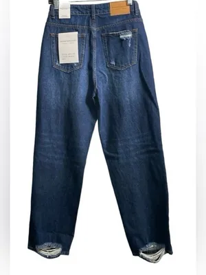 NWT Monkey Ride Jeans Dad Fit Distressed High Rise Wide Straight Leg Size 5 thumbnail 2