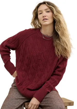 Aerie unREAL Cable Knit Sweater Pullover Women's Small Red Chunky Knit Soft Cozy thumbnail 1