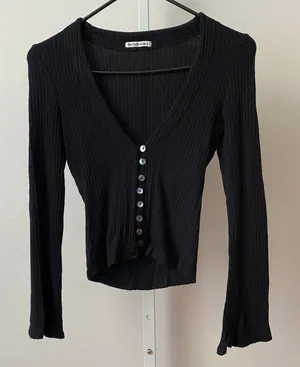 Reformation XS Black Cardigan Ribbed Knit V-Neck Button Front Top Tencel Modal thumbnail 1