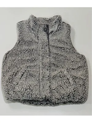 Harper Heritage Sherpa Fleece Vest Gray Snap Front Zip Pocket Cozy Size Small thumbnail 2