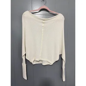 Free People White Drippy Mercury Waffle Knit Oversized Boho Casual Top XS thumbnail 5
