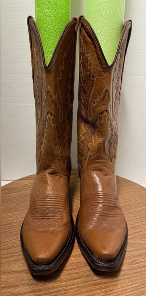 Old West Women’s Tan Full Leather Western Cowgirl Annie Oakley Boots Size 6 thumbnail 1