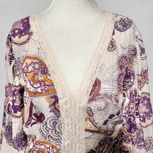 Band Of The Free New Paisley Lace V-Neck Balloon Sleeve Crop Top Size Small thumbnail 6