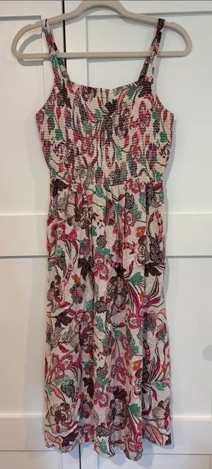 Old Navy Floral Smocked Maxi Dress - White with Pink & Teal- pockets! thumbnail 1
