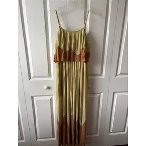 YA Los Angeles Pleated Maxi Dress in Pale Lime and Tan Women's Size Small thumbnail 3