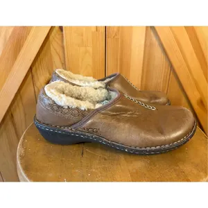 Ugg Womens Brown Leather Sheepskin Slip On Fur Trim Size 7 thumbnail 3