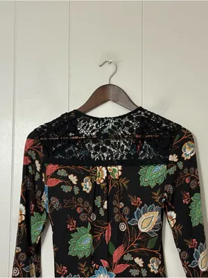 Maeve Black Floral Crochet Lace Yoke Top Boho Anthropologie Blouse Size S thumbnail 9