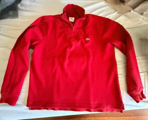 Lacoste Men's Red 1/4 Zip Cotton Interlock Pullover Sweatshirt thumbnail 1