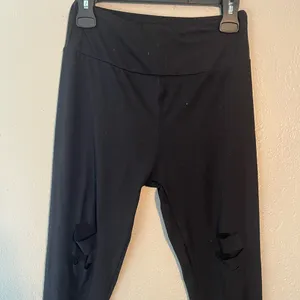 Black High-Waisted Seamless Ripped Straight Leg Leggings SZ L Workout Loungewear thumbnail 3