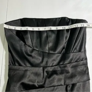White House Black Market Black Satin Strapless Pleated Mini Dress Size 2 thumbnail 6