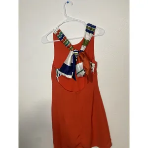 Lulus Women’s Chiffon Mini Shift Dress Sleeveless Sz XS Orange Nautical Zip ￼ thumbnail 4