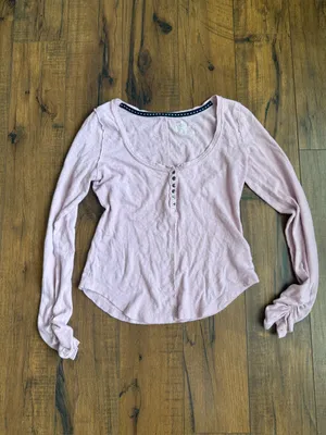 Anthropologie Pilcro Dusty Pink Long Sleeve Henley Top thumbnail 4