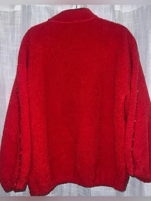 LOFT Red Mixed Media Floral Sherpa Fleece Pullover size large NWOT thumbnail 6