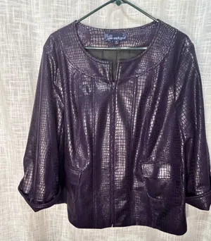 Susan Graver Style purple Croc Embossed Faux Leather Zip Front Jacket Womens 1X thumbnail 1