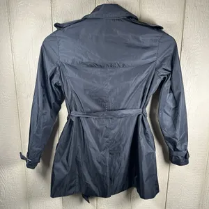 Norma Kamali Double Breasted Trench Coat Womens Size XL Black Belted Rain Dress thumbnail 6
