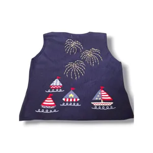 Vintage Patriotic Americana‎ Sweater Vest Fireworks Sailboats USA Flag Nautical thumbnail 2