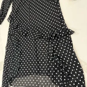 Maeve by Anthropologie Sheer PolkaDot Ruffle Midi Dress Womens Small Black/White thumbnail 9
