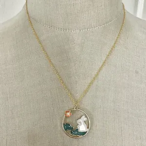 Bunny in the Clouds Gold-Tone Enamel Necklace thumbnail 2