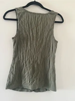 Aerie Olive Green Crinkle Ribbed Button Front Tank Top Medium Cottagecore Safari thumbnail 6