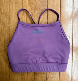 NOBULL High Neck Strappy Sports Bra Mauve Purple Reflective Logo Extra Small XS thumbnail 1