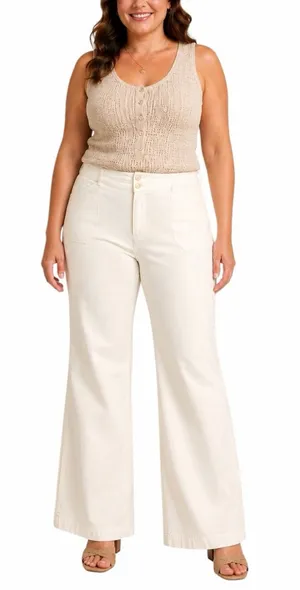Old Navy Flare Pants 24 Plus Stretch Cotton Mid Rise Wide Leg Cream Casual thumbnail 1