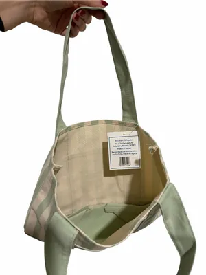 Trader Joe’s SOLD OUT Green & Cream Striped Canvas Tote Bag thumbnail 2