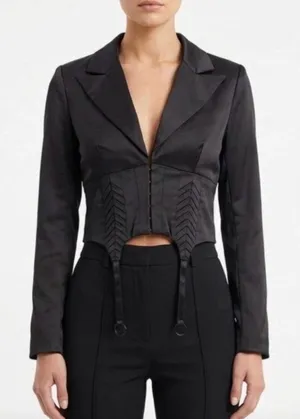 NEW Naked Wardrobe Blazer Jacket Satin Black Cropped Corset Small thumbnail 1