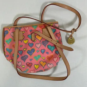 Dooney & Bourke Crayon Hearts Pink Multicolor Vachetta Leather Tote Shoulder Bag thumbnail 2