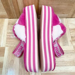 MUDD Stormy Fuchsia/White Fuzzy Elastic Slingback Slides Platform Slippers Sz 9 thumbnail 7