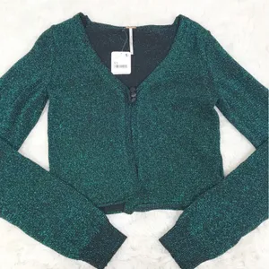 FREE PEOPLE Emmaline Metallic Green Cardigan Long‎ Sleeve Goth Dark Romantic XS thumbnail 6