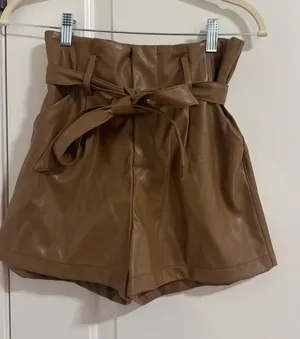 Altar'd State Faux Leather High Waist Paperbag Shorts - Brown thumbnail 1