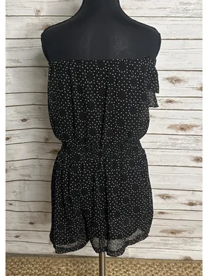 Black Ivory polka-dot strapless romper Medium layered ruffle chiffon coquette thumbnail 3